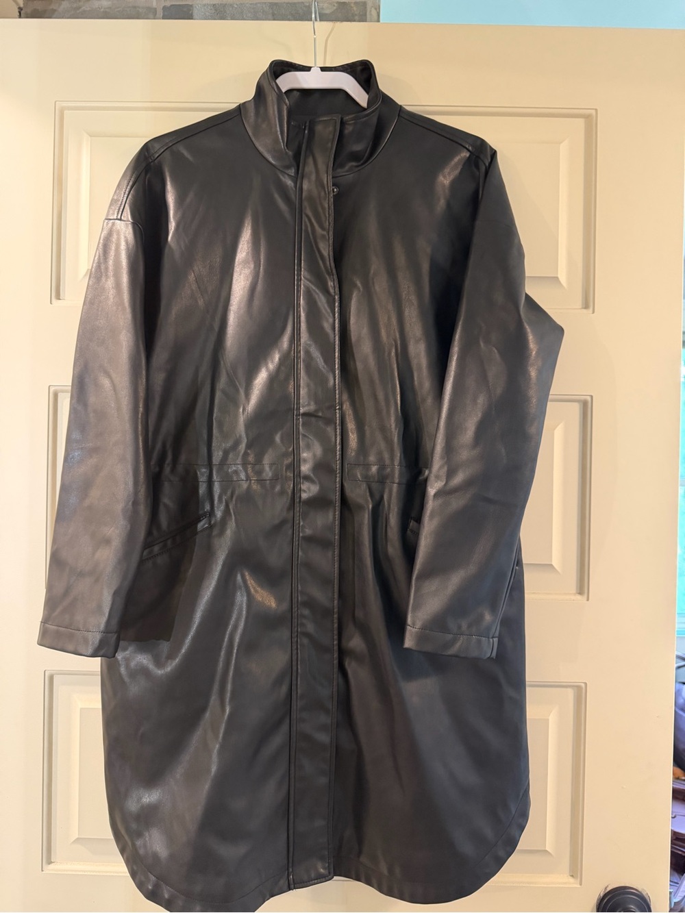 Classic Black faux Leather Women's Coat